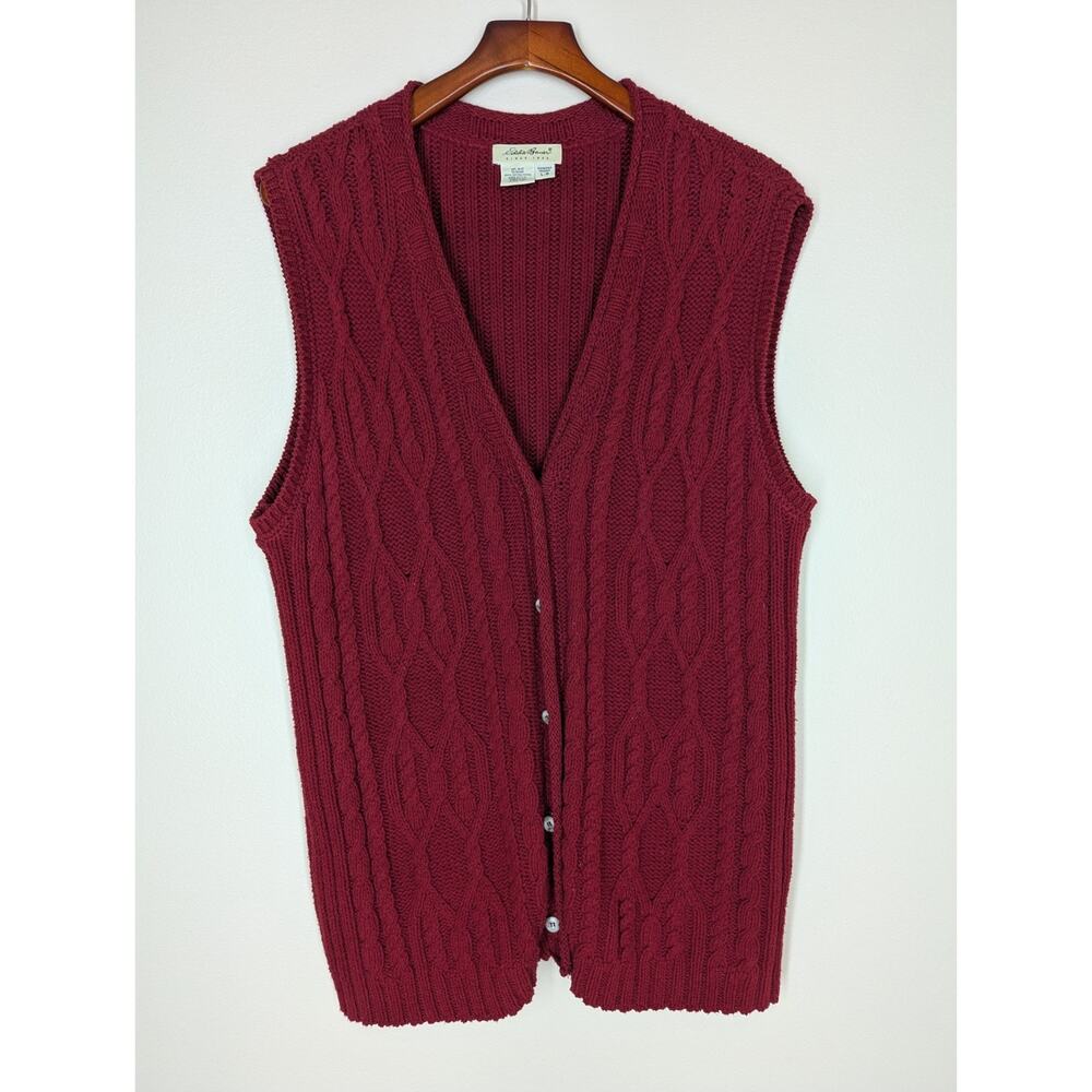 Eddie Bauer Red Cable Knit Cardigan Vest